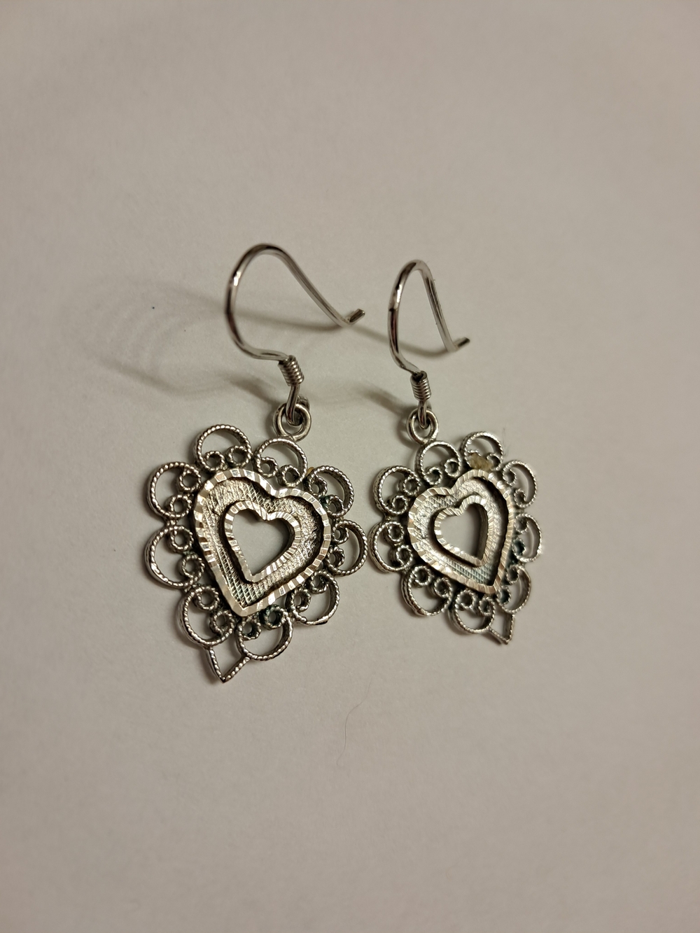 Delicate Sterling Silver Heart Filigree Drop Earrings - Women Jewelry